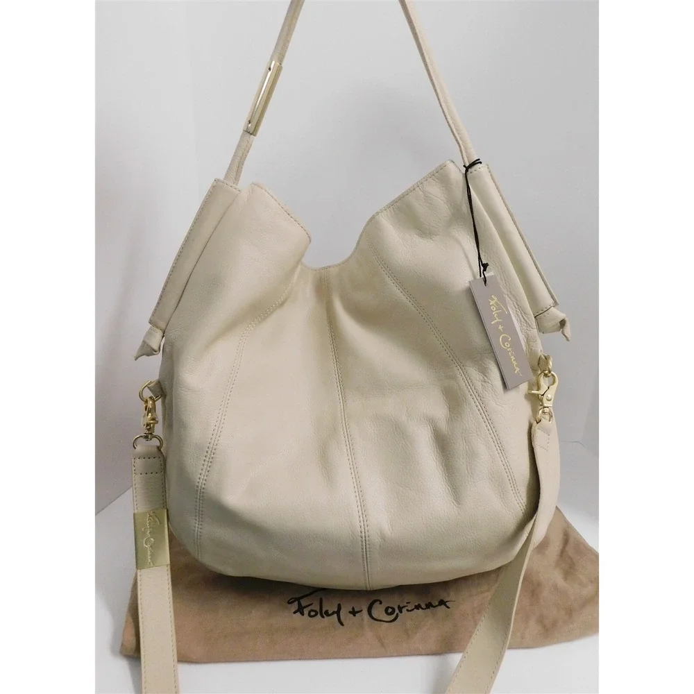 New‎ Foley + Corinna Southside Ecru Leather Hobo Crossbody Bag